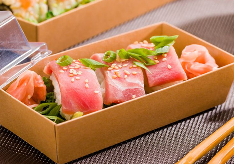 Caixa de papel biodegradável descartável para sushi